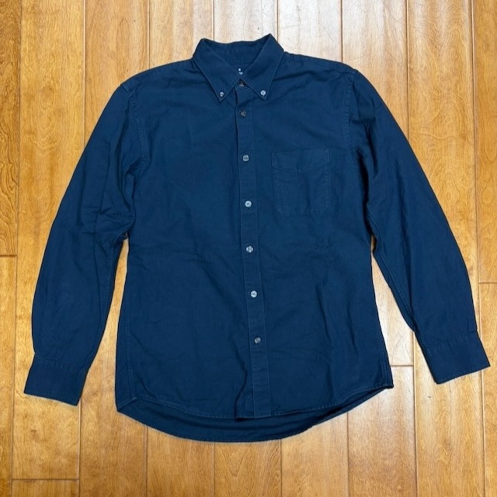 MUJI Button Down Shirt Mens S Navy Cotton Long Sleeve Oxford Minimalist